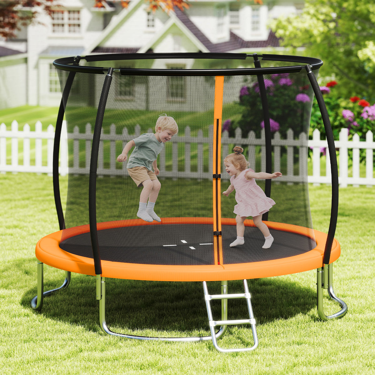 Costway Outdoor Heavy-Duty Recreational Trampoline with Safety Enclosure Net-Orange