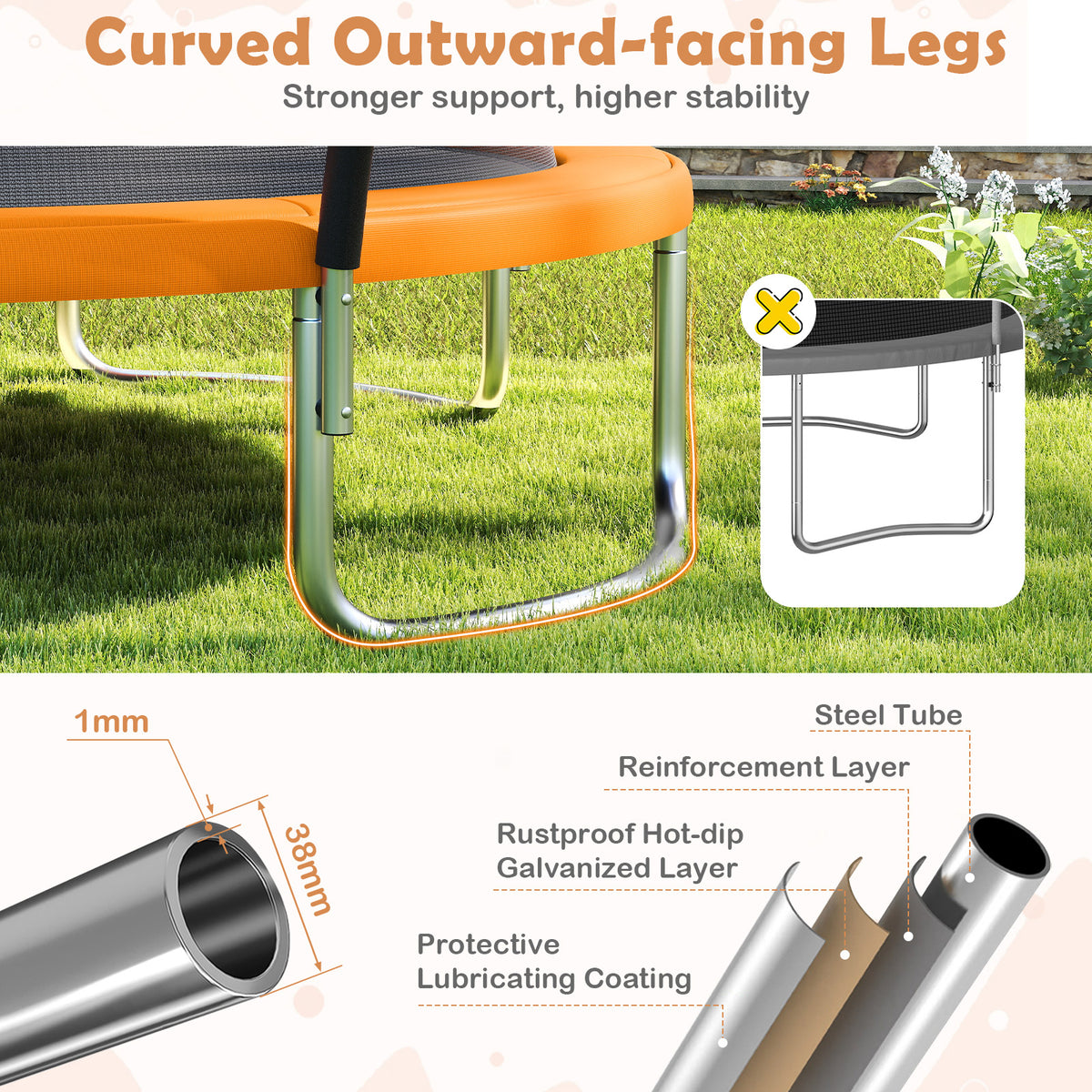 Orange Outdoor Heavy Duty Trampoline