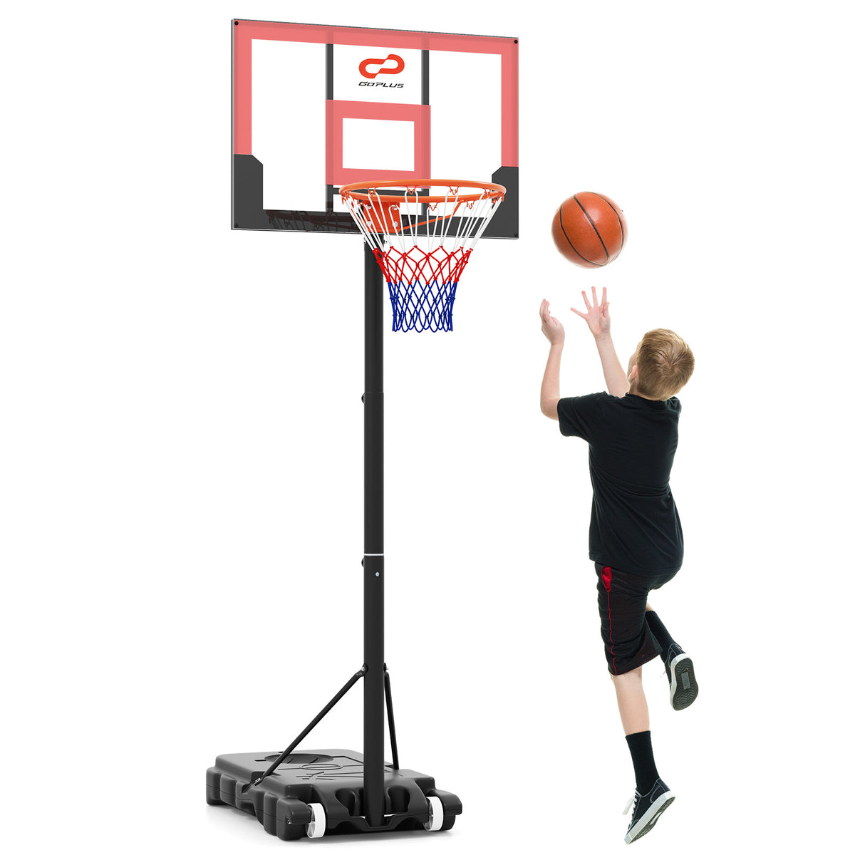 Red Kids Basketball Hoop | 100-212cm Adjustable Shatterproof PC
