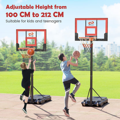 Red Kids Basketball Hoop | 100-212cm Adjustable Shatterproof PC