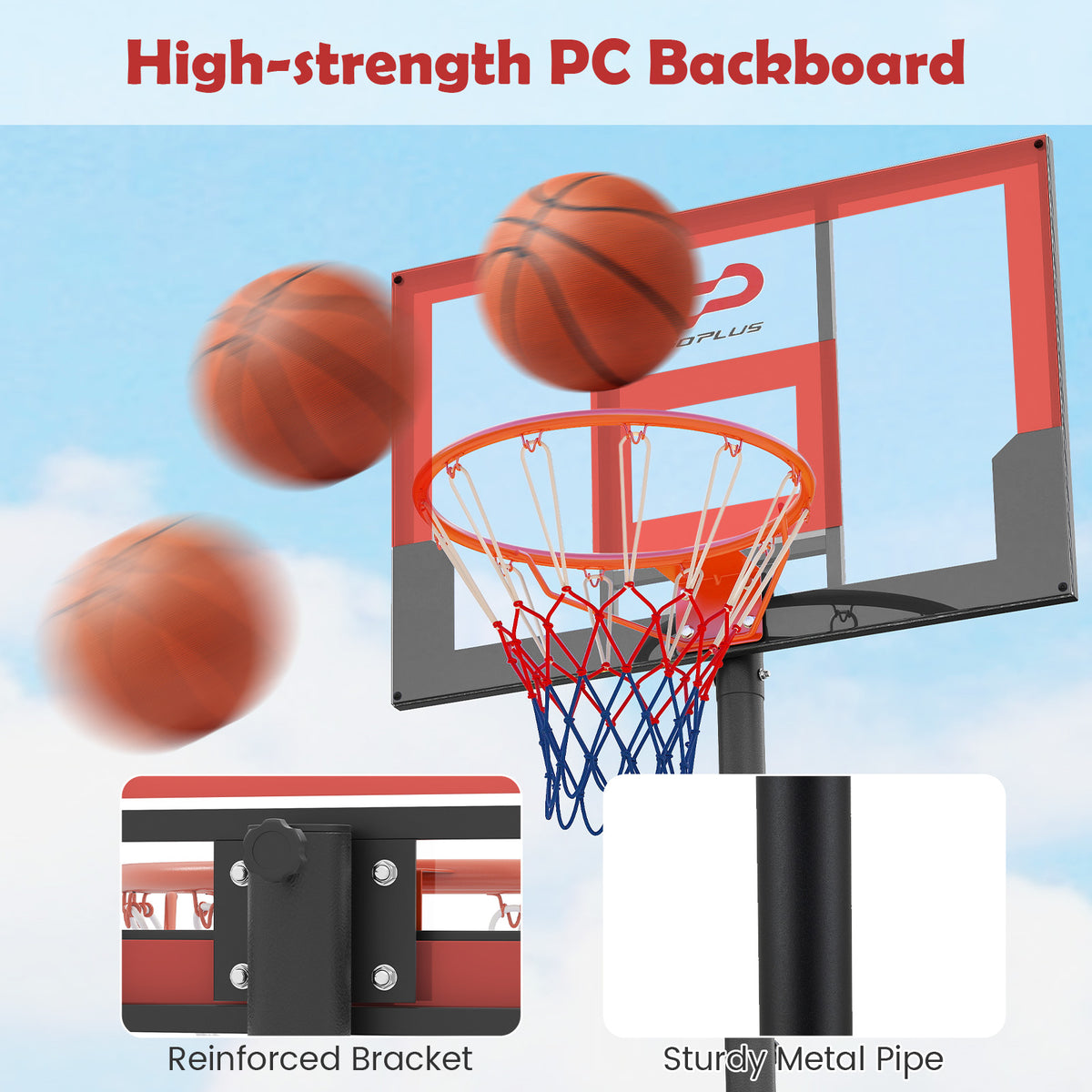 Red Kids Basketball Hoop | 100-212cm Adjustable Shatterproof PC
