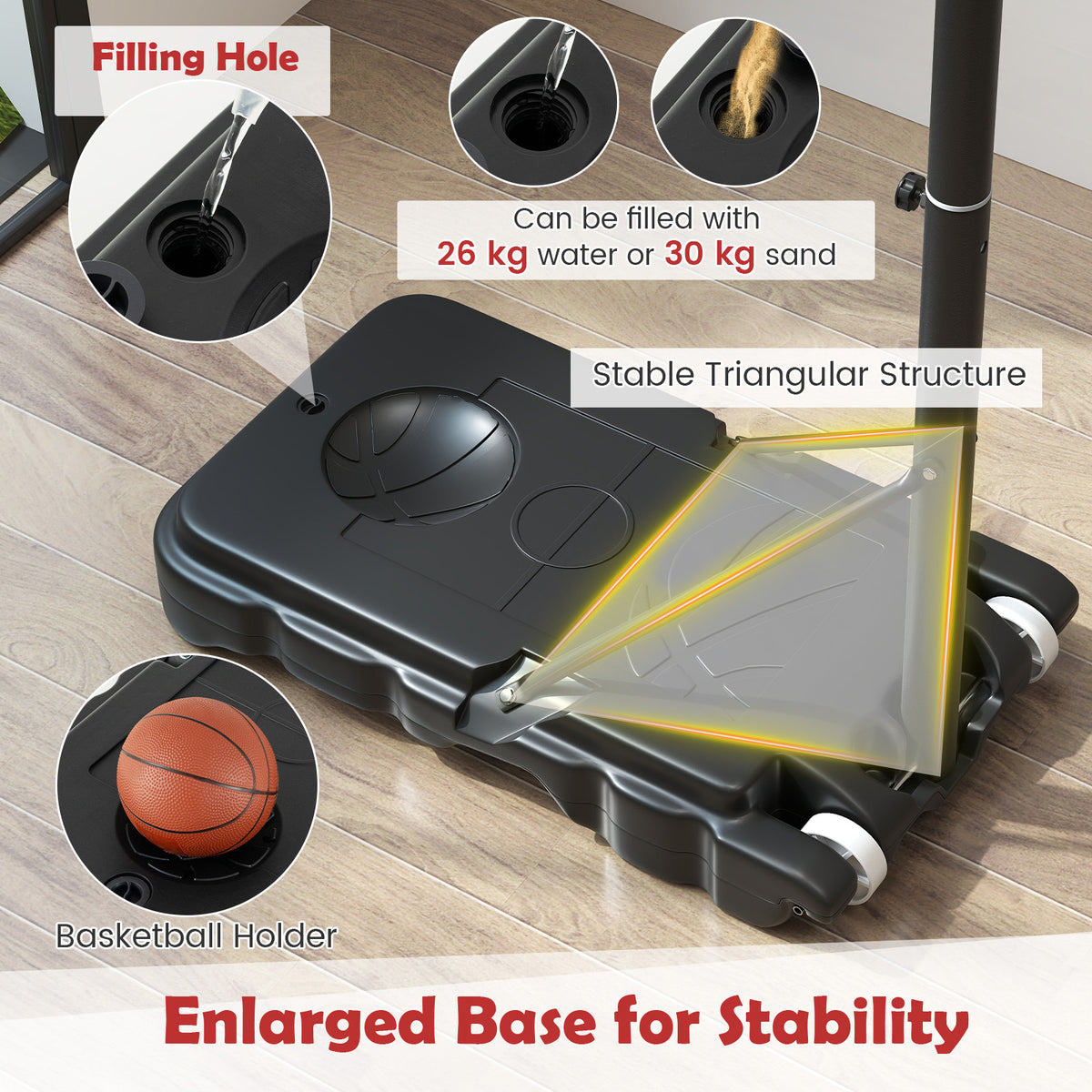 Red Kids Basketball Hoop | 100-212cm Adjustable Shatterproof PC