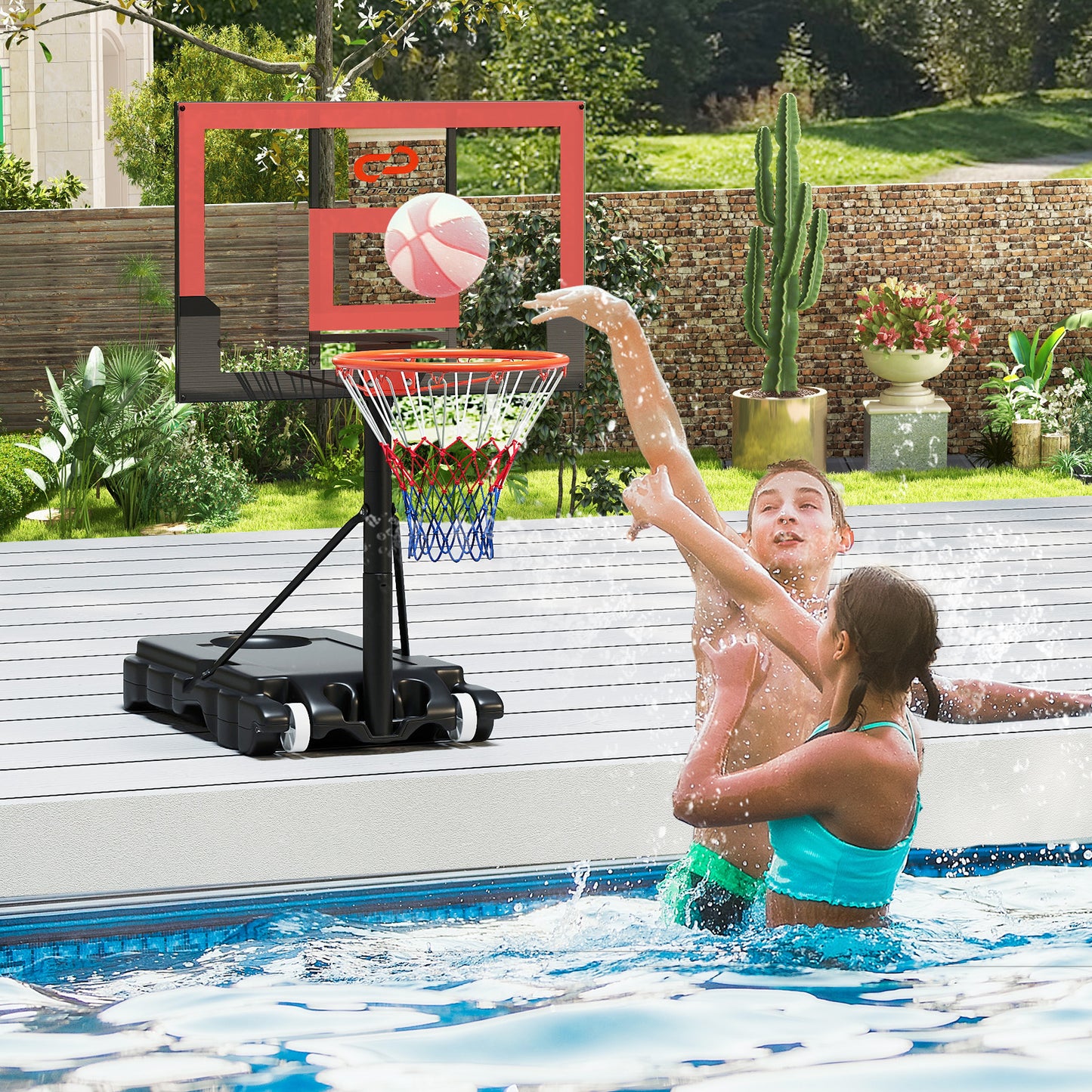 Red Kids Basketball Hoop | 100-212cm Adjustable Shatterproof PC