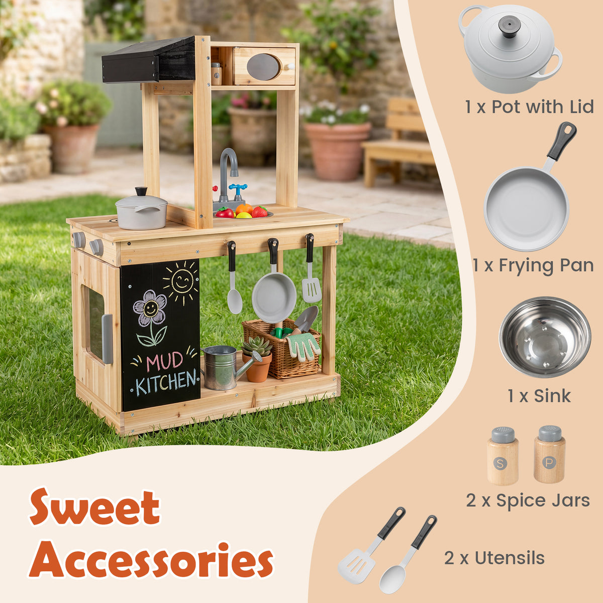 Natural Outdoor Mud Kitchen For Kids | Sink Stove & Chalkboard
