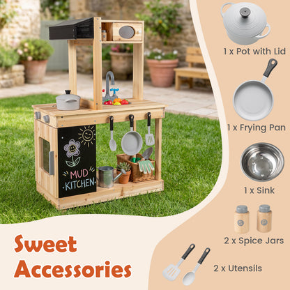 Natural Outdoor Mud Kitchen For Kids | Sink Stove & Chalkboard