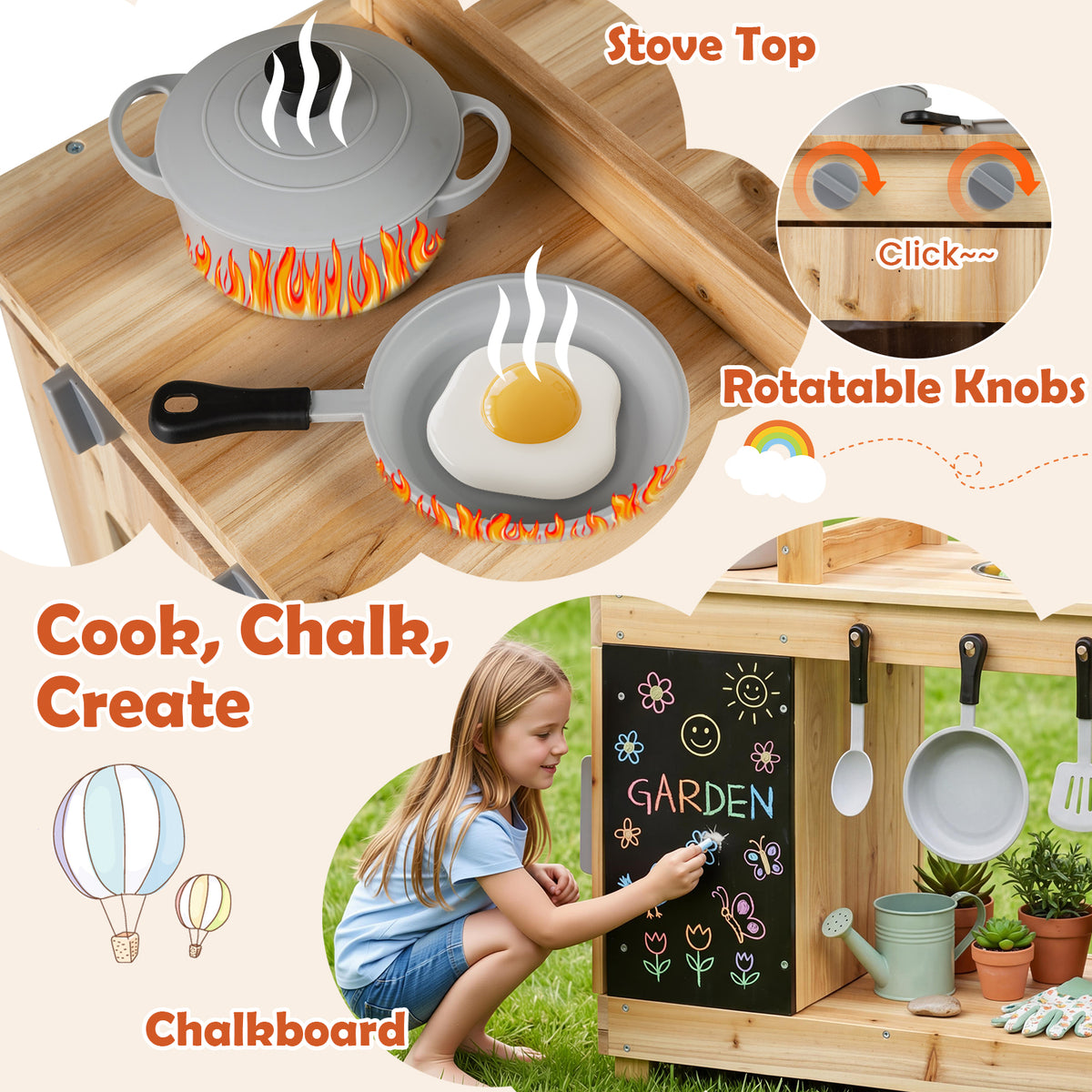 Natural Outdoor Mud Kitchen For Kids | Sink Stove & Chalkboard
