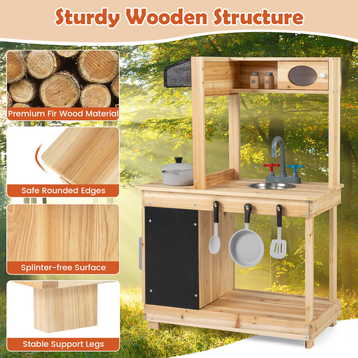 Natural Outdoor Mud Kitchen For Kids | Sink Stove & Chalkboard