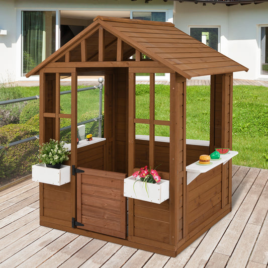 Wooden Playhouse Natural White | Windows Flowerpots 2+ Years