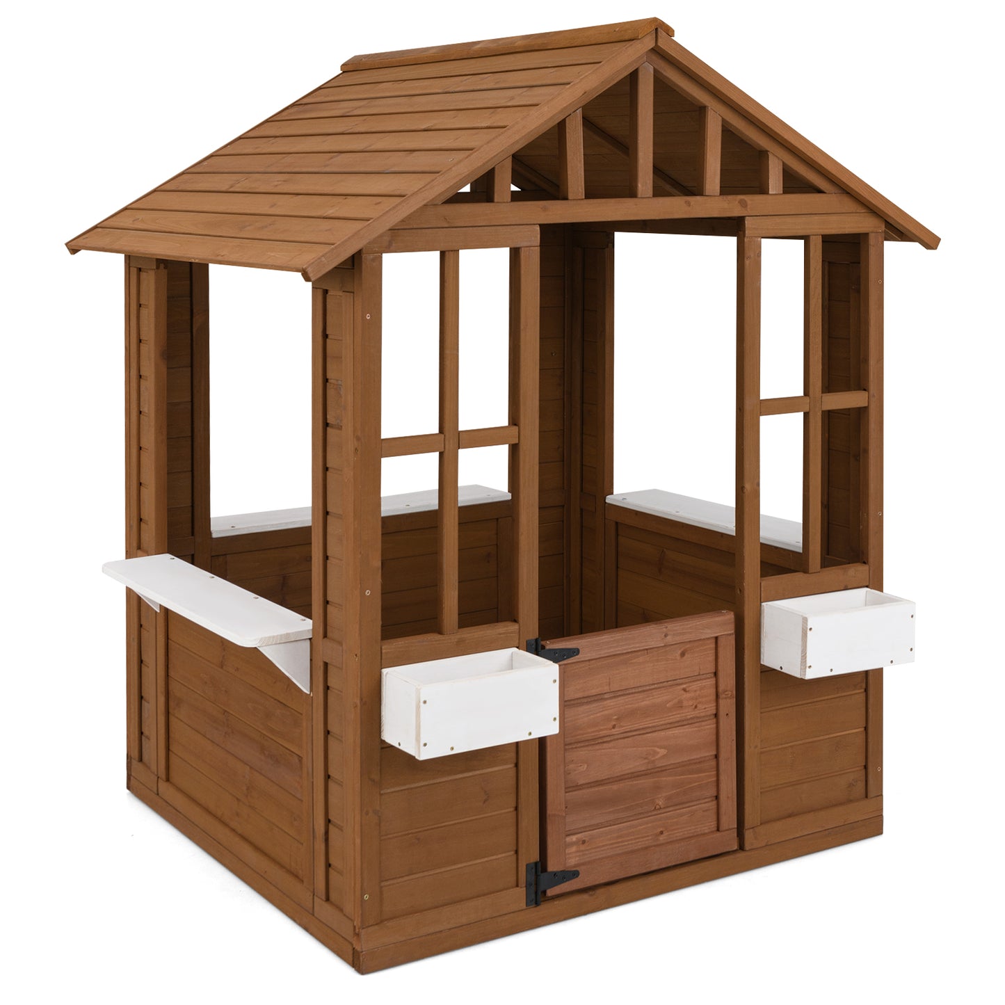 Wooden Playhouse Natural White | Windows Flowerpots 2+ Years