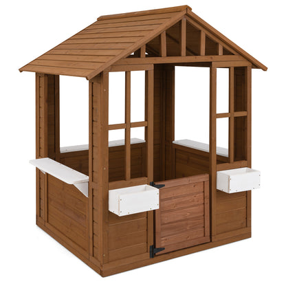Wooden Playhouse Natural White | Windows Flowerpots 2+ Years
