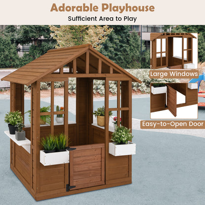 Wooden Playhouse Natural White | Windows Flowerpots 2+ Years