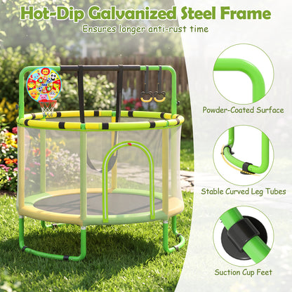 6 In 1 Green Toddler Trampoline | Swing Basketball Hoop & More