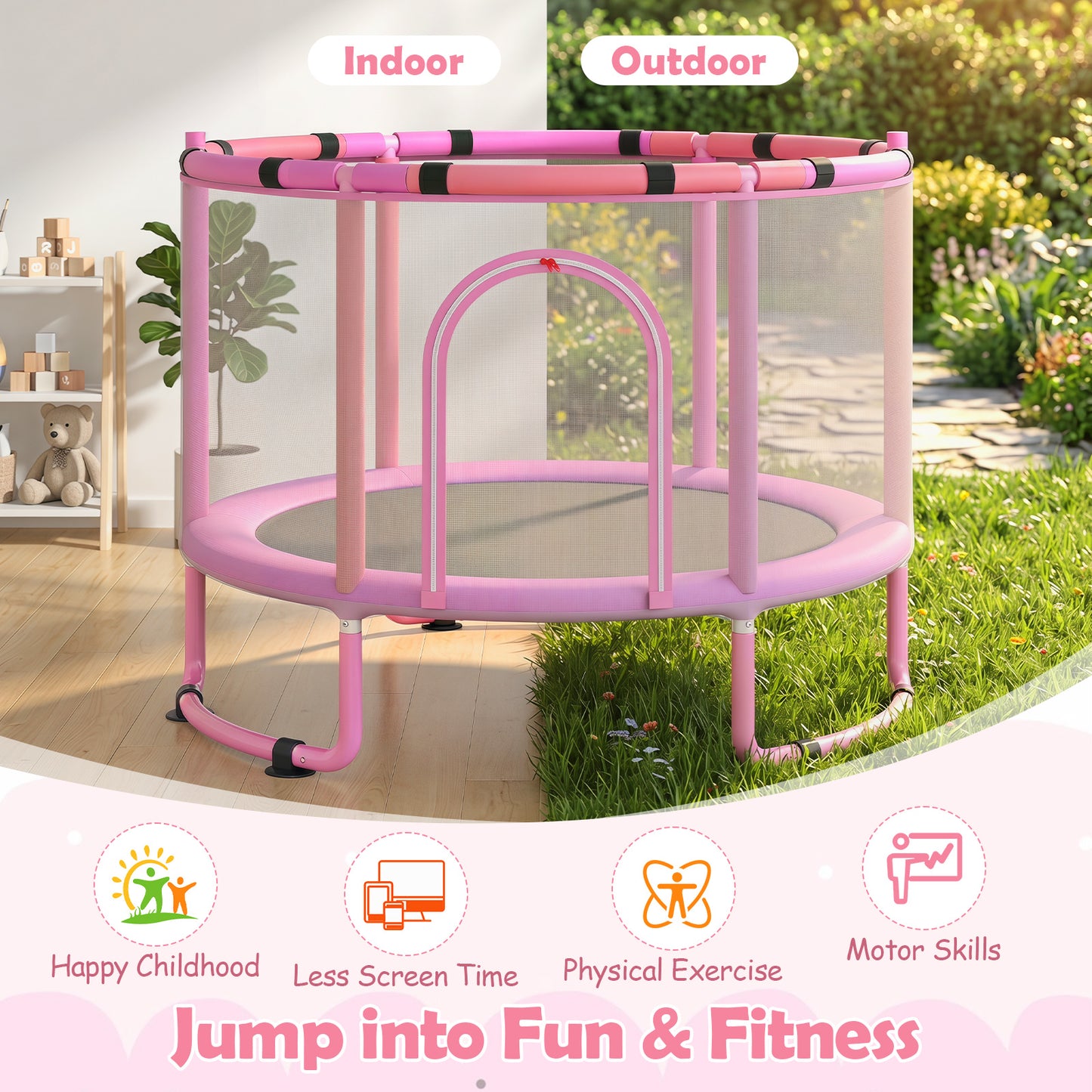 6 In 1 Purple Toddler Trampoline | Swing Basketball Hoop & More
