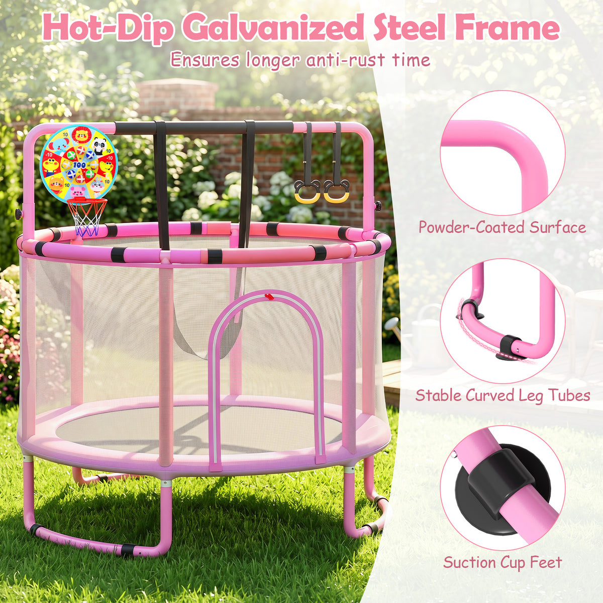 6 In 1 Purple Toddler Trampoline | Swing Basketball Hoop & More