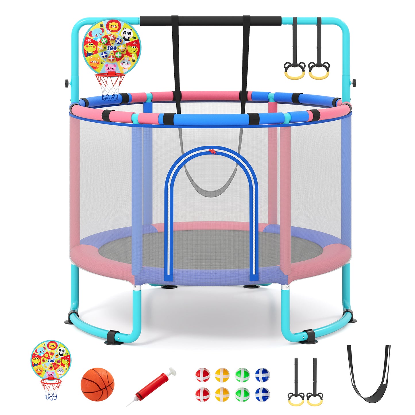 6 In 1 Navy Toddler Trampoline | Swing Basketball Hoop & More