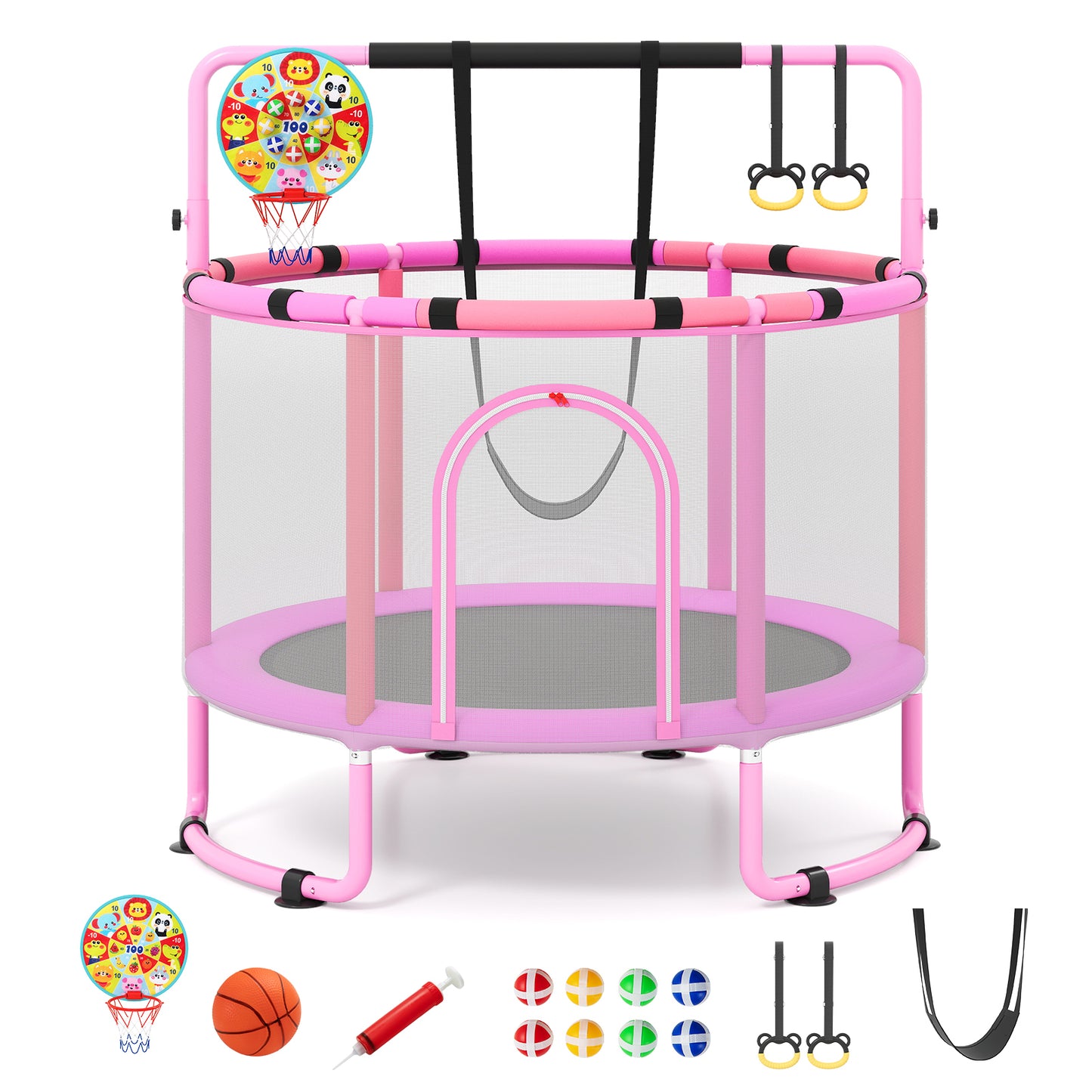 6 In 1 Purple Toddler Trampoline | Swing Basketball Hoop & More