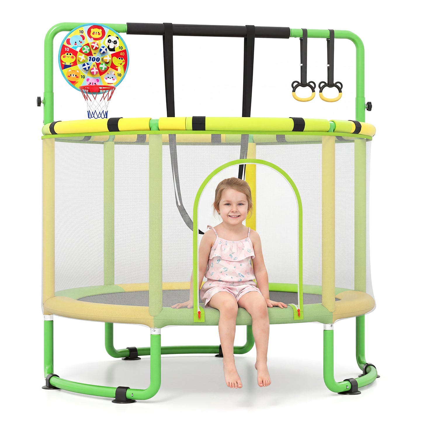 6 In 1 Green Toddler Trampoline | Swing Basketball Hoop & More