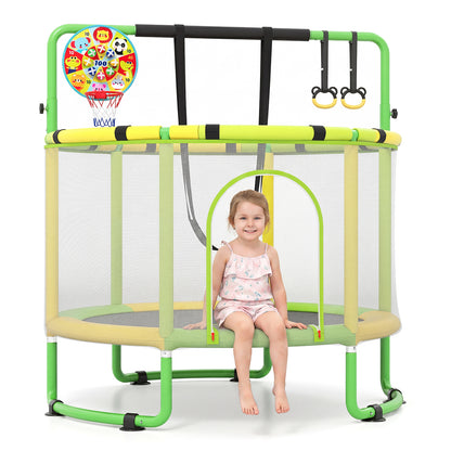 6 In 1 Green Toddler Trampoline | Swing Basketball Hoop & More