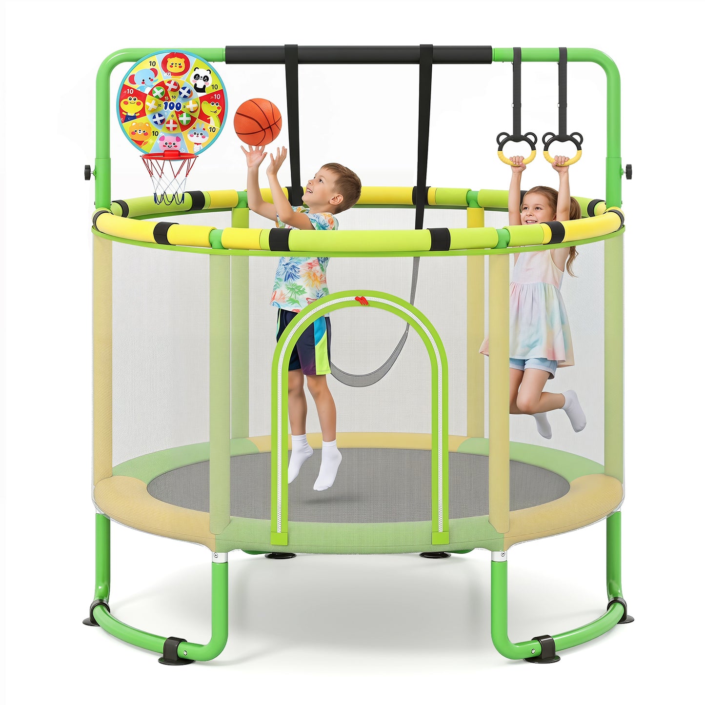 6 In 1 Green Toddler Trampoline | Swing Basketball Hoop & More