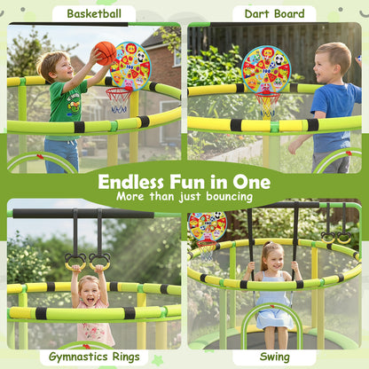 6 In 1 Green Toddler Trampoline | Swing Basketball Hoop & More