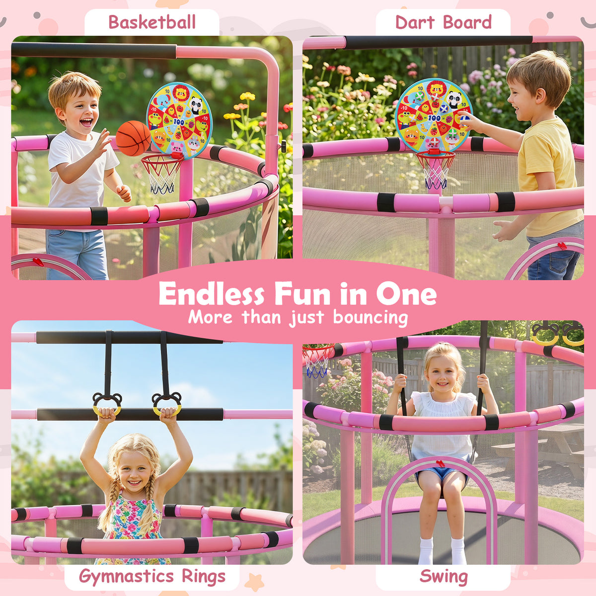 6 In 1 Purple Toddler Trampoline | Swing Basketball Hoop & More