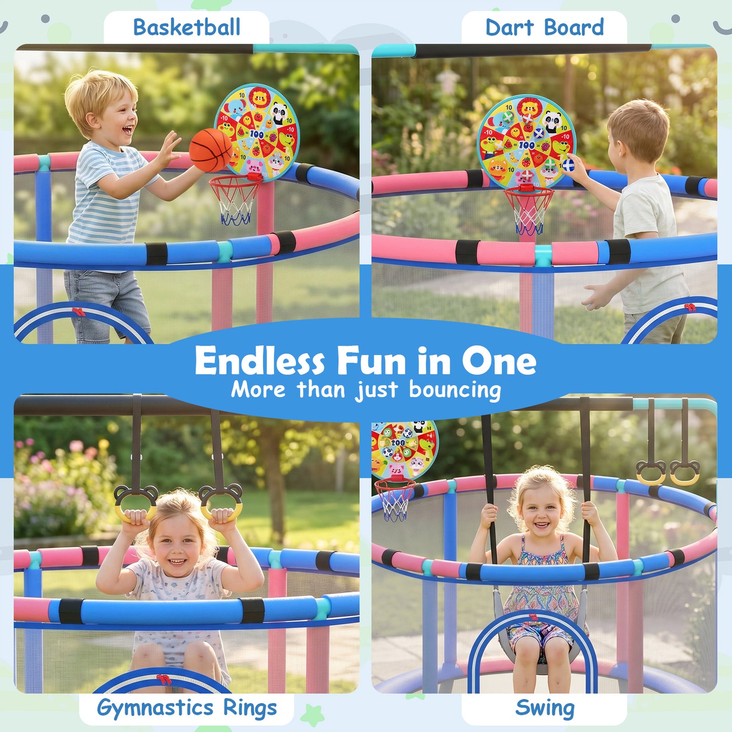 6 In 1 Navy Toddler Trampoline | Swing Basketball Hoop & More