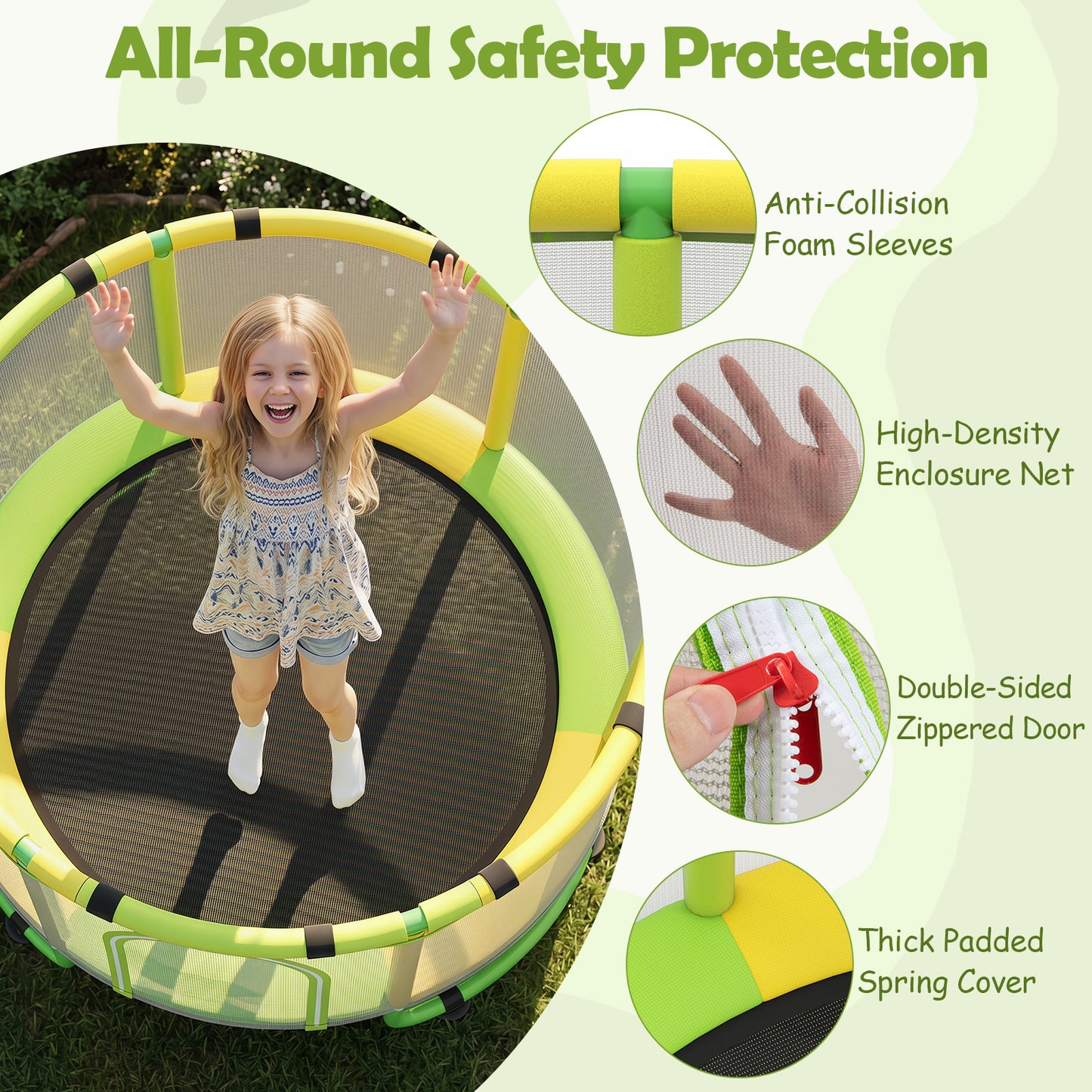 6 In 1 Green Toddler Trampoline | Swing Basketball Hoop & More
