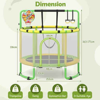 6 In 1 Green Toddler Trampoline | Swing Basketball Hoop & More