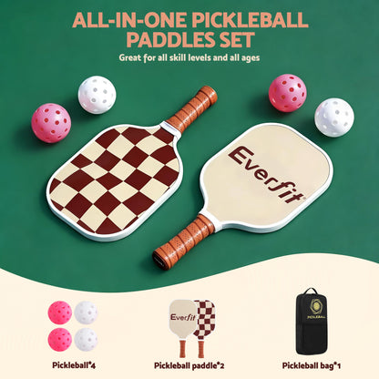 Everfit Pickleball Paddle Set Fibreglass Racquet Honeycomb Core With Bag Brown
