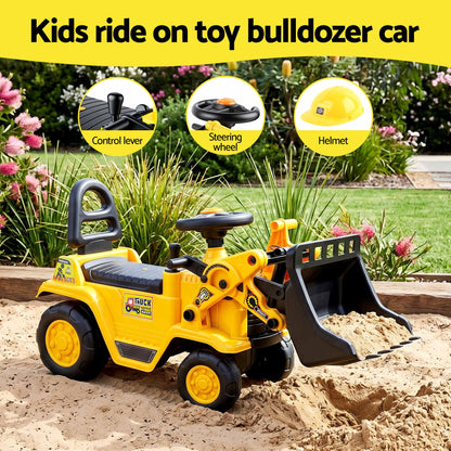 Keezi Kids Ride On Toy Car Bulldozer and Digger with Helmet Outdoor Sandpit Toys Yellow
