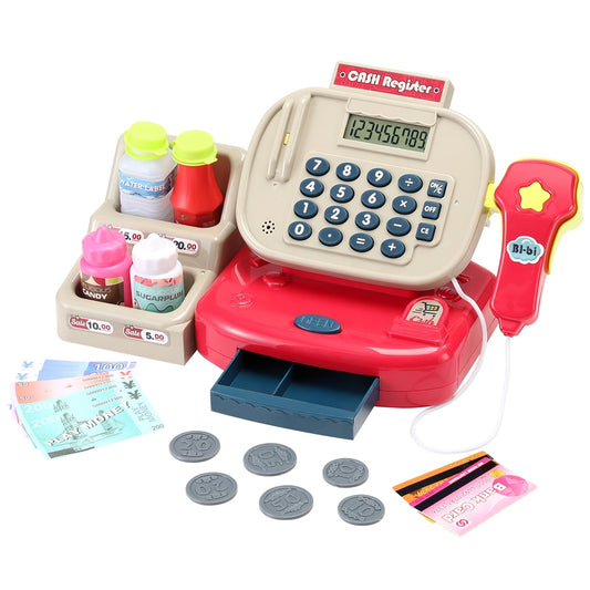 Keezi Kids Cash Register Toy Set for Pretend Play, includes Calculator and Scanner for Children