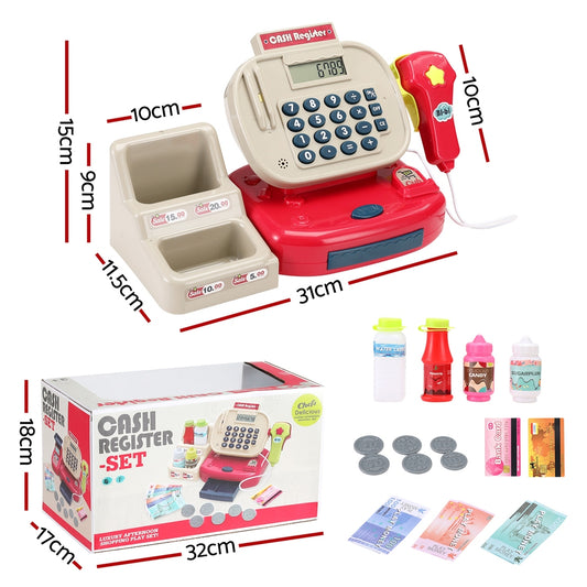 Colorful Keezi Kids Cash Register Toy Set fosters imaginative play with calculator and scanner.