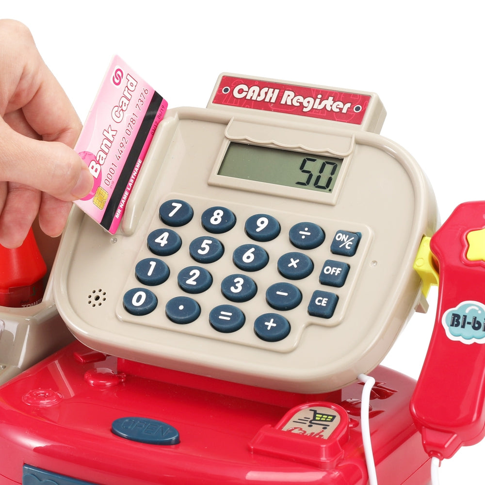 Keezi Kids Cash Register Toy Set with Calculator and Scanner, ideal for imaginative home play