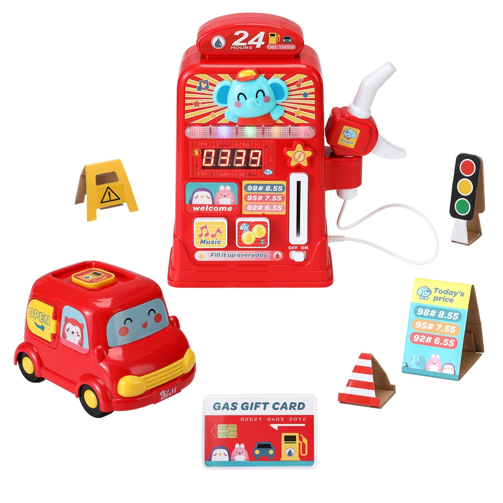 Keezi Kids Play Gas Station with Sound and Toy Car Playset for imaginative pretend play.