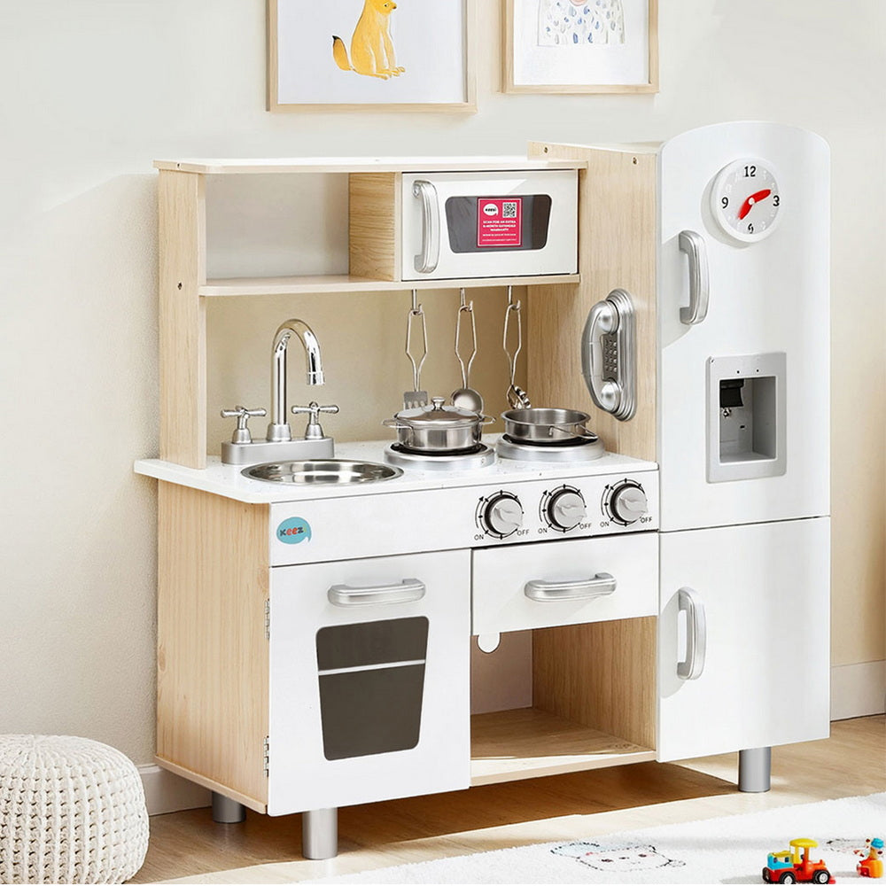 Keezi Kids Kitchen Play Set Wooden Pretend Toys Cooking Children Clock