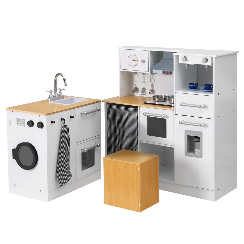 Keezi Wooden Kitchen Playset with Coffee Maker Toy Set, ideal for imaginative play.