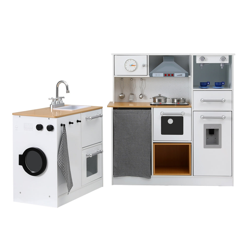 Keezi Wooden Kitchen Playset with Coffee Maker Toy Set, perfect for imaginative play at home.