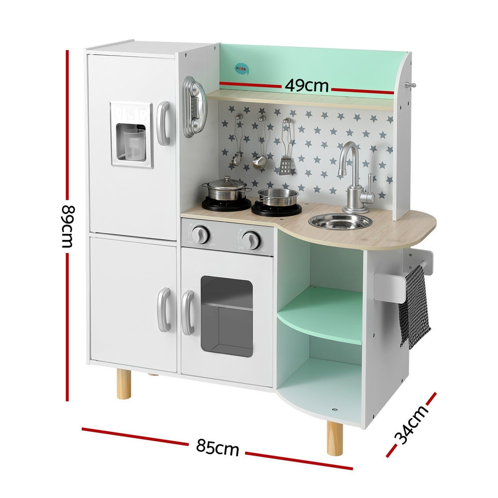 Keezi Kids Green Wooden Kitchen Play Set with Accessories, ideal for imaginative play.