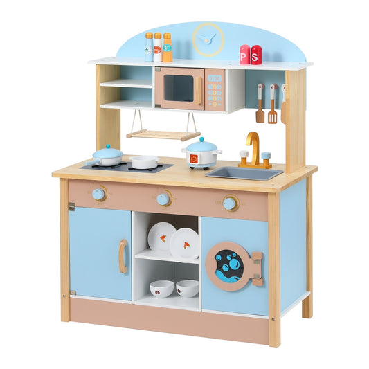 Keezi Kids Wooden Play Kitchen Set in Blue, 80cm - with accessories for imaginative play