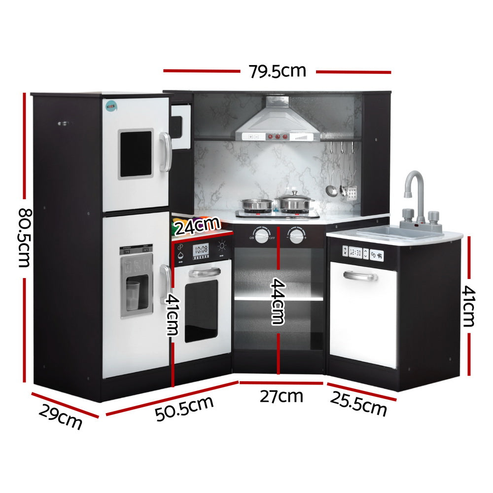 Keezi Kids Kitchen Play Set Wooden w/Sounds Lights Black