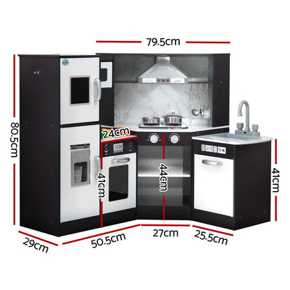 Keezi Kids Kitchen Play Set Wooden w/Sounds Lights Black