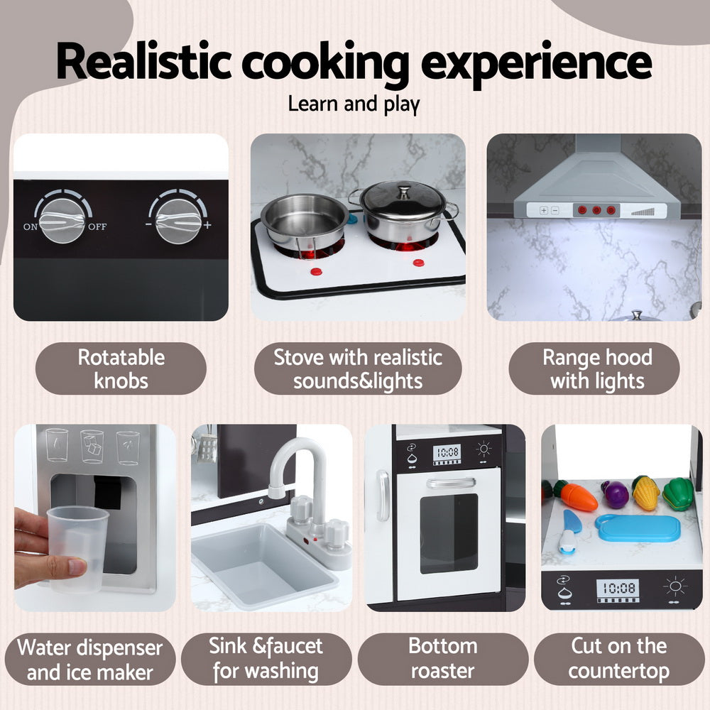 Keezi Kids Kitchen Play Set Wooden w/Sounds Lights Black