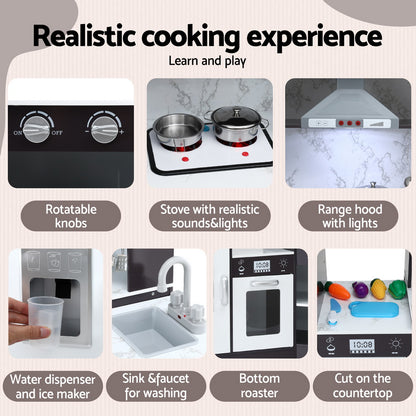 Keezi Kids Kitchen Play Set Wooden w/Sounds Lights Black