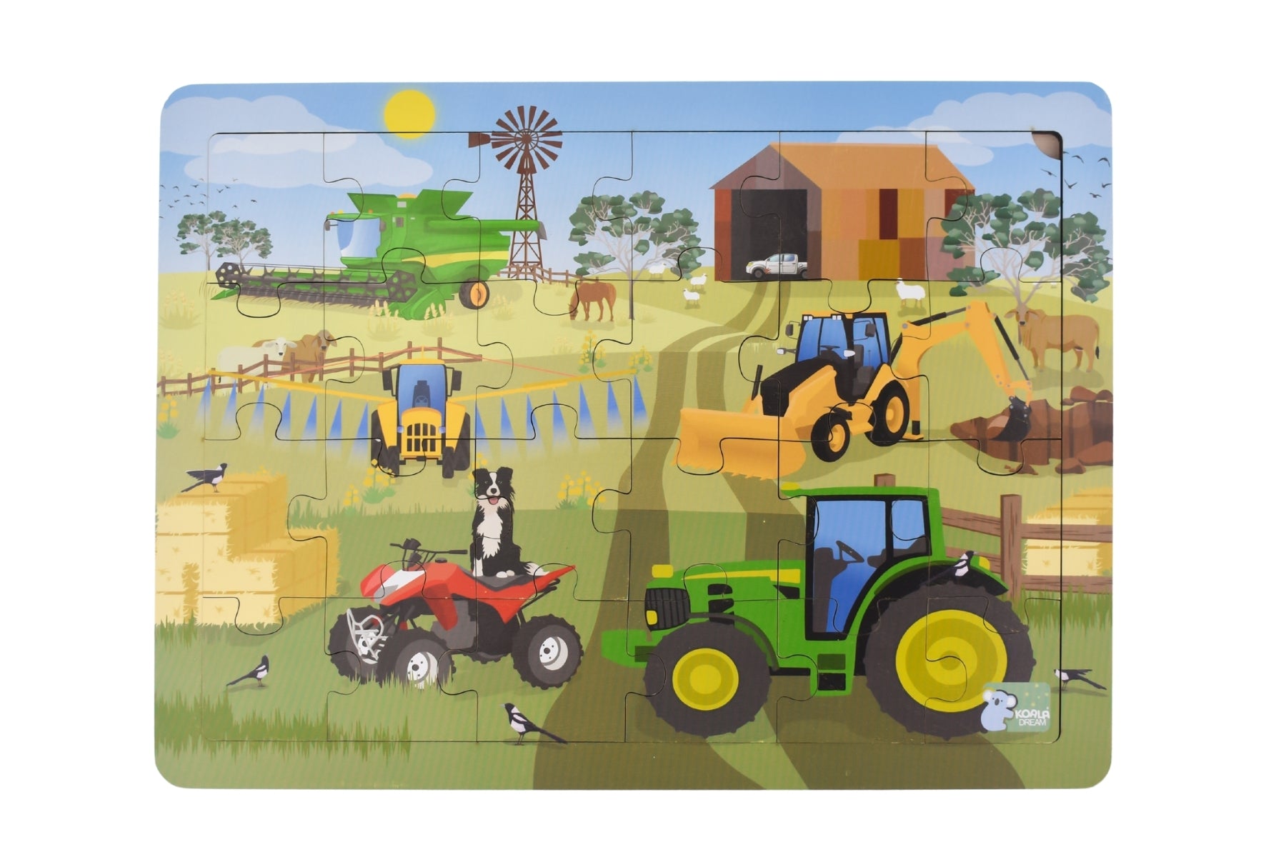 Australian farm vehicle puzzle featuring 24 pieces, perfect for developing problem-solving skills and rural awareness.