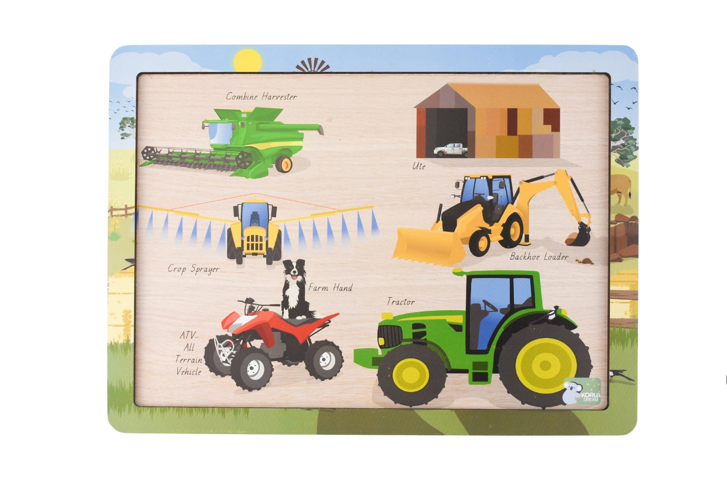 Australian farm vehicle puzzle with 24 pieces features tractors and trucks for engaging playtime fun.