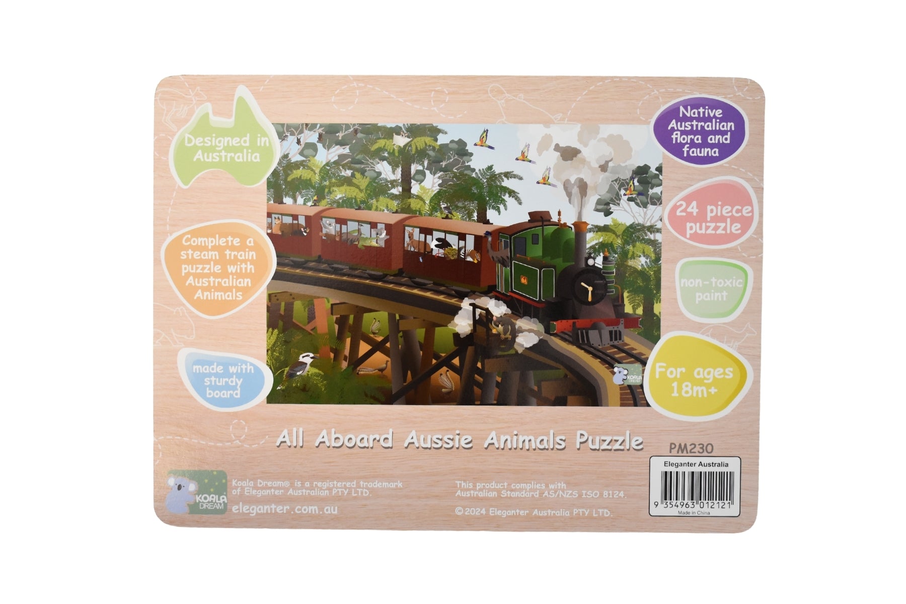 Australian wildlife jigsaw puzzle features 24 pieces for engaging playtime and educational learning about Aussie animals.