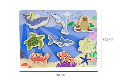 Wooden Chunky Sea Animal Puzzle 8 Pieces | Vibrant Colors