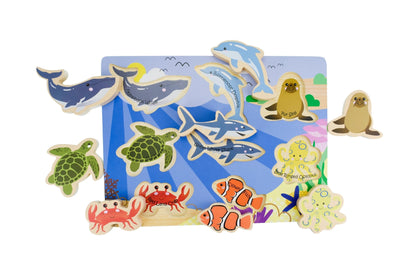 Wooden Chunky Sea Animal Puzzle 8 Pieces | Vibrant Colors