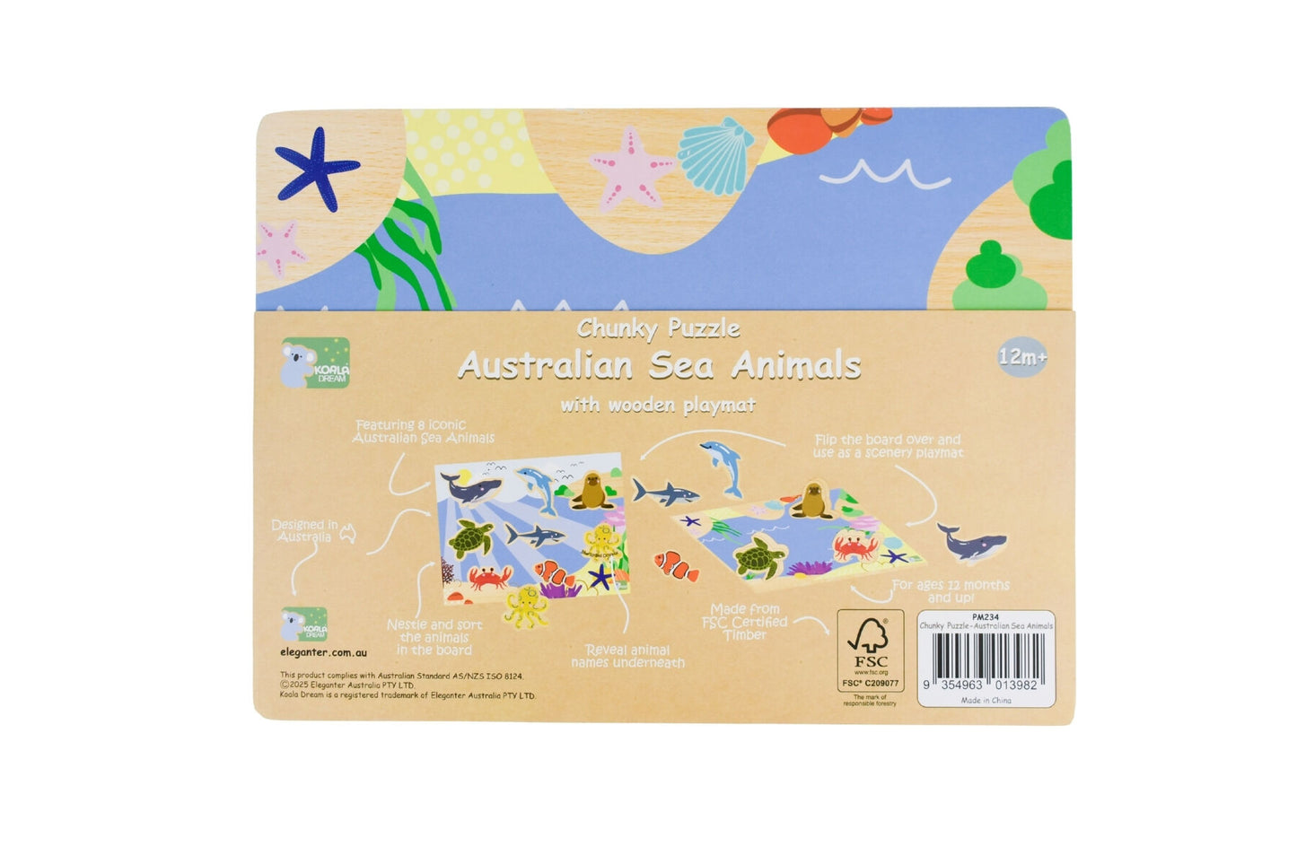 Wooden Chunky Sea Animal Puzzle 8 Pieces | Vibrant Colors