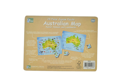 24 Pc Jigsaw Puzzle Australian Map Aussie Animal And Landmark